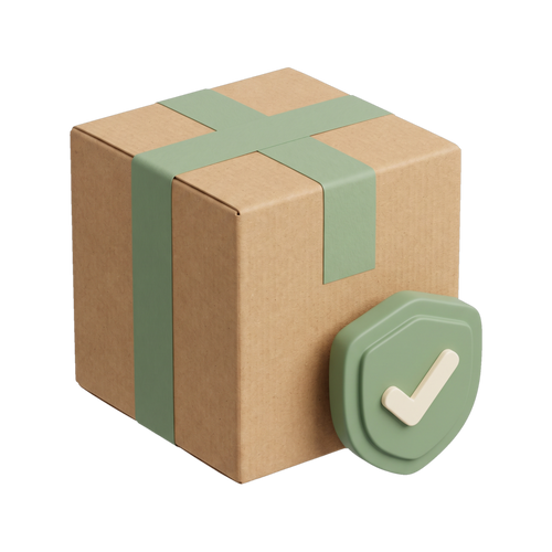 Kraft shipping parcel sealed with sage tape and a green protection shield